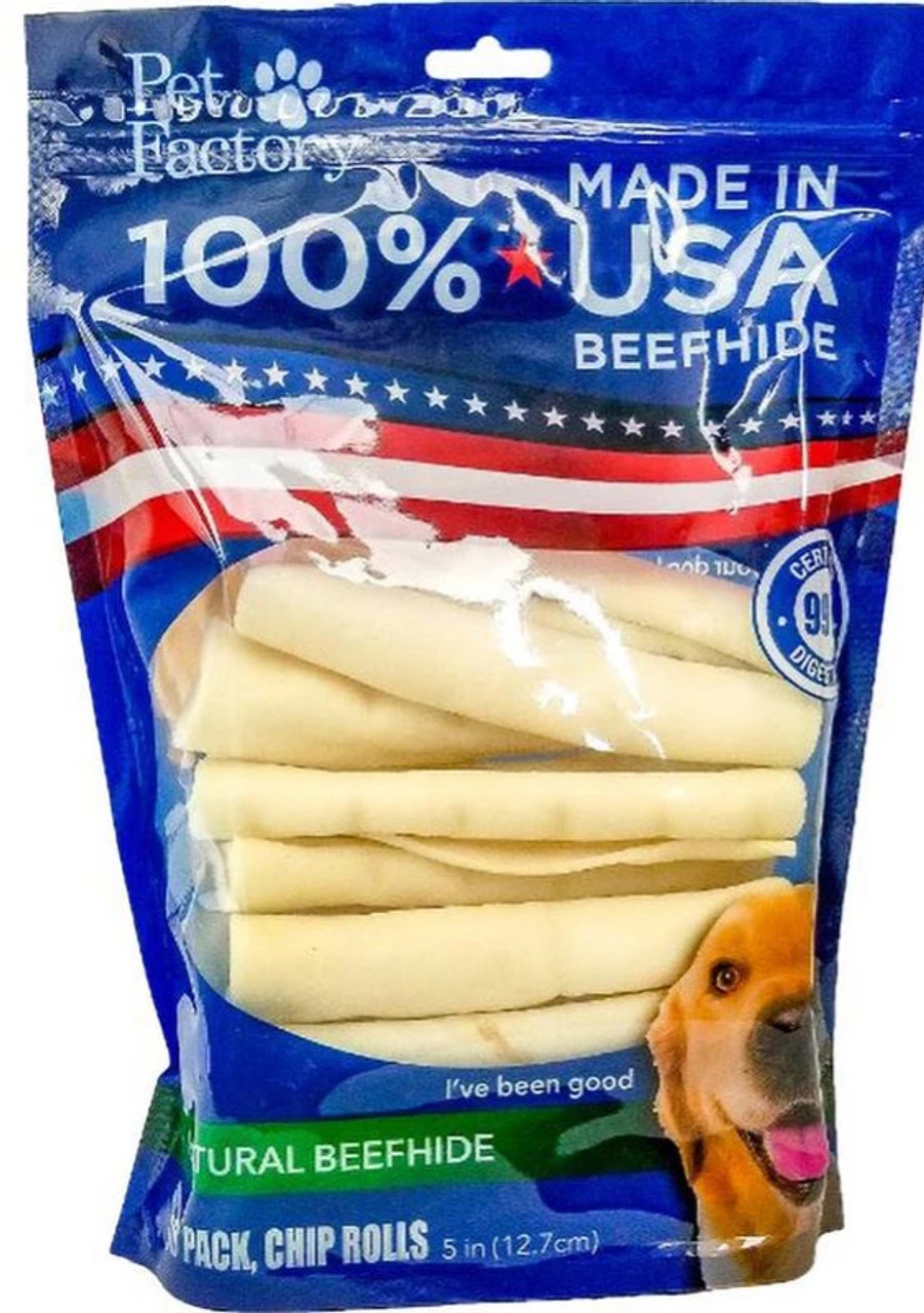 Pet Factory U.S.A. Beef Hide Chip Rolls Chews For Dogs (18 Pack), Small/5" 1 Pet Factory U.S.A. Beef Hide Chip Rolls Chews For Dogs (18 Pack), Small/5"