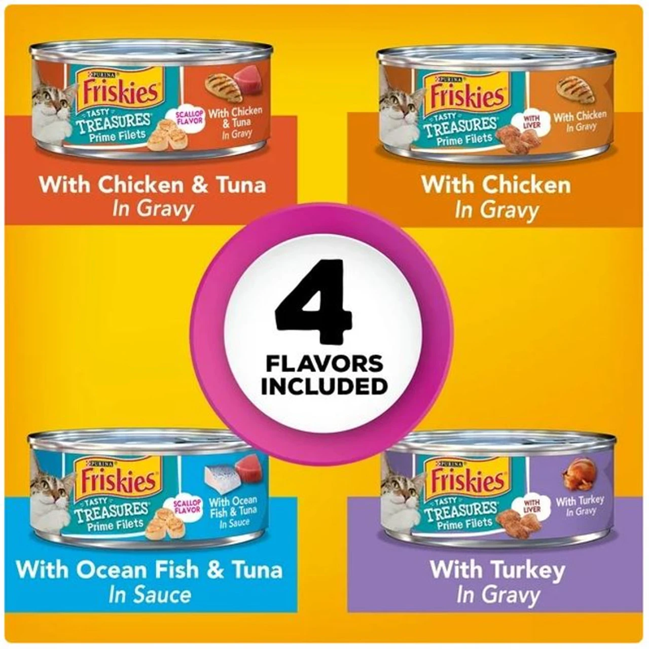 Purina Friskies Gravy Wet Cat Food Tasty Treasures Prime Filets Variety Pack, 5.5 Oz Cans (24 Pack) 2 Purina Friskies Gravy Wet Cat Food Tasty Treasures Prime Filets Variety Pack, 5.5 Oz Cans (24 Pack) - Image 2