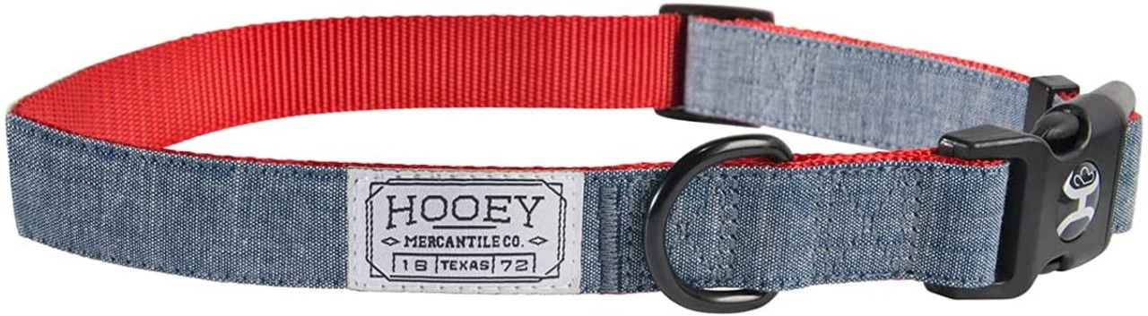 Hooey Mercantile Denim & Red Durable 2-Ply Polyester Webbing Dog Collar 1 Hooey Mercantile Denim & Red Durable 2-Ply Polyester Webbing Dog Collar